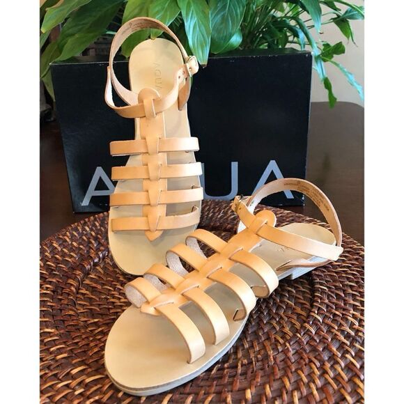 AQUA - L Sz 9 Emmie Strappy Slingback Sandals in Natural Leather. NEW IN BOX!! - Picture 14 of 16